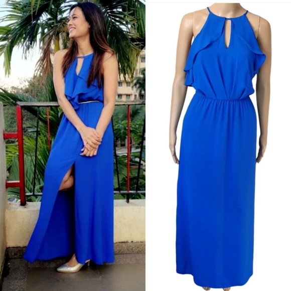 Forever New Dresses & Skirts - Forever new dress Sze 12 blue evening cocktail drape cut-out ruffle flowy split